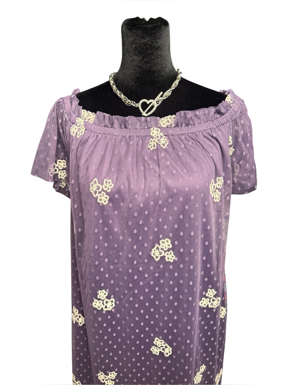 Miami floral polka dot mesh dress purple white off shoulder size M Y2K Coquette - Picture 3 of 5